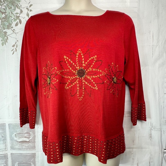 The Look Randolph Duke Rustic Orange Embellished Beaded Silk Sweater Top Plus 1 - Picture 1 of 12